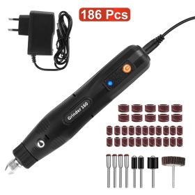 1Set Mini Corded Rotary Power Tool Set Of 186Pcs Electric Detail Sander Grinding Pen Small Drill Kit Engraver With 5 Speeds For Sanding Polishing (Color: Black)