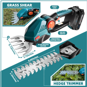 Cordless Hedge Trimmer, 2-in-1 Electric Handheld Grass Shears With 21V 2.0 Battery X2, Grass Trimmer, Mini Bush Trimmer Kit For Garden, Patio And (Color: Blue)
