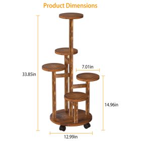 5 Layers Of Plant Stand With 4 Detachable Wheels For Indoor And Outdoor Decoration (Option: Wooden plant stands)