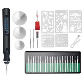 1Set Electric Engraving Pen With 33Pcs Burr Bits 5Pcs Stencils 3 Gears Speed Rechargeable Cordless Professional Engraver Etching Machine For Jewe (Color: Black)