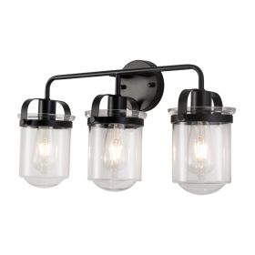 3-Light With Clear Glass Shade,Modern Sconce, Industrial Indoor  Light Fixture For Bathroom Living Room Bedroom Over Kitchen Sink,E26 Socket,No B (Color: Black)