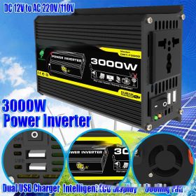 Inverter 12V To 220V110V3000W Vehicle Solar Power Conversion Inverter Off-grid High Frequency Correction (Option: Black Style-220V-300w)