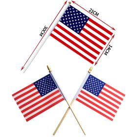 100 pcs Handheld American flag; Hand-waved flag; Independence Day flag; wooden or plastic flagpole; American flag; 14 * 21cm (Material: Plastic, Amount: 100 pcs)