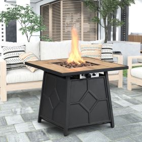 Fire Pit Table, 28-inch Square 40,000 BTU Auto-Ignition Propane Gas Firepit with Waterproof Cover (Color: as Pic)