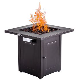28in Propane Fire Pits Table, 50000 BTU Gas Square Outdoor Dinning Firepit Fireplace Dinning Tables with Lid, Lava Stone, ETL Certification (Color: as Pic)