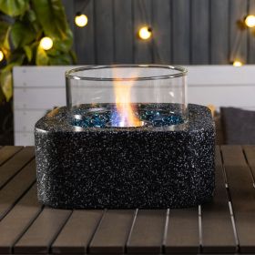 Tabletop Fire Pit with Glass Wind Guard (Color: as Pic)