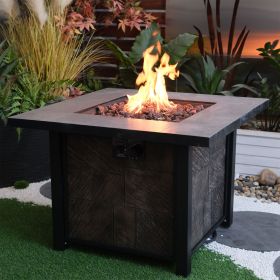 50000 BTU, CSA Certification Square Gas Fire Table ,Contain 5 kg Lava Stone And Rainproof Cover,Magnesium Oxide Wood Grain Surface Finished (Color: as Pic)