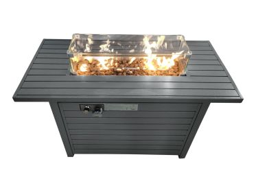 11'' H x 42'' L Steel Propane Outdoor Fire Pit Table with Lid (Color: as Pic)