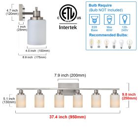 Bathroom Light Fixtures Brushed Brass 6-Light Bathroom Vanity Light, Modern Bathroom Lights Over Mirror with Milky White Glass Shade (Color: Brushed Nickel, Numbers of Light: 6-Light)