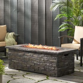 Outdoor Patio Concrete Fire table, Rectangle Gas Burning 56-Inch Fire Pit - 50, 000 BTU, Stone Pattern Fire Table, Grey (Color: as Pic)