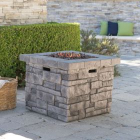 30" Outdoor Square MgO Propane Fire Pit - 40,000 BTU, Grey (Color: as Pic)