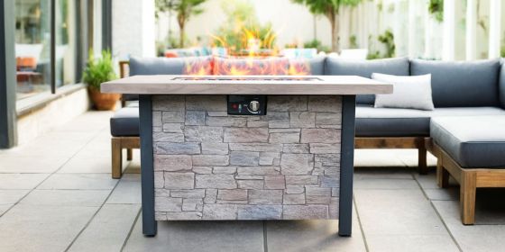 44" W x 25" H Outdoor Fire Pit Table 50000BTU (Color: as Pic)