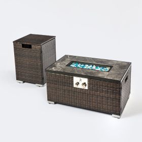 Outdoor Rectangle Fire Pit Table with Propane Tank Cover (Color: as Pic)