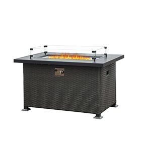 43.3 Inch Fire Pit Table with Glass Wind Guard, 50,000 BTU Smokeless Fire Pits for Outside with Aluminum Tabletop (Color: as Pic)