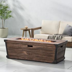 Outdoor Patio Concrete Fire table, Rectangle Gas Burning 56-Inch Fire Pit - 50,000 BTU, Wood Pattern Fire Table, Brown (Tank Cover not Included) (Color: as Pic)