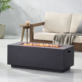 40" Outdoor 40,000 BTU Rectangular MgO Concrete Propane Fire Pit, Light Grey (Tank Cover not Included) (Color: as Pic)