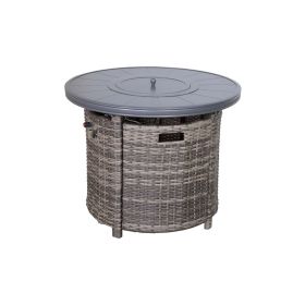 25" H x 32" W Aluminum Outdoor Fire Pit Table with Lid(Mixed Gray) (Color: as Pic)