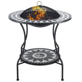 30" Outdoor Fire Pit Dining Table, 3-in-1 Round Wood Burning Fire Pit Bowl, Patio Ice Bucket with Storage Shelf, Spark Screen Cover for BBQ, Bonf (Color: as Pic)